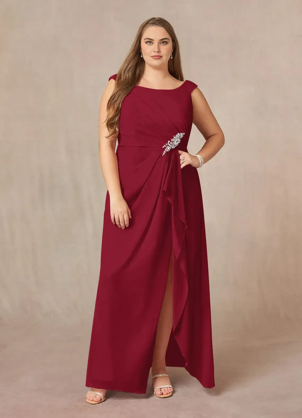 A-Line Scoop Neck Sleeveless Back Zip Floor-Length Plus Size Mother of the Bride Dress