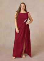 A-Line Scoop Neck Sleeveless Back Zip Floor-Length Plus Size Mother of the Bride Dress