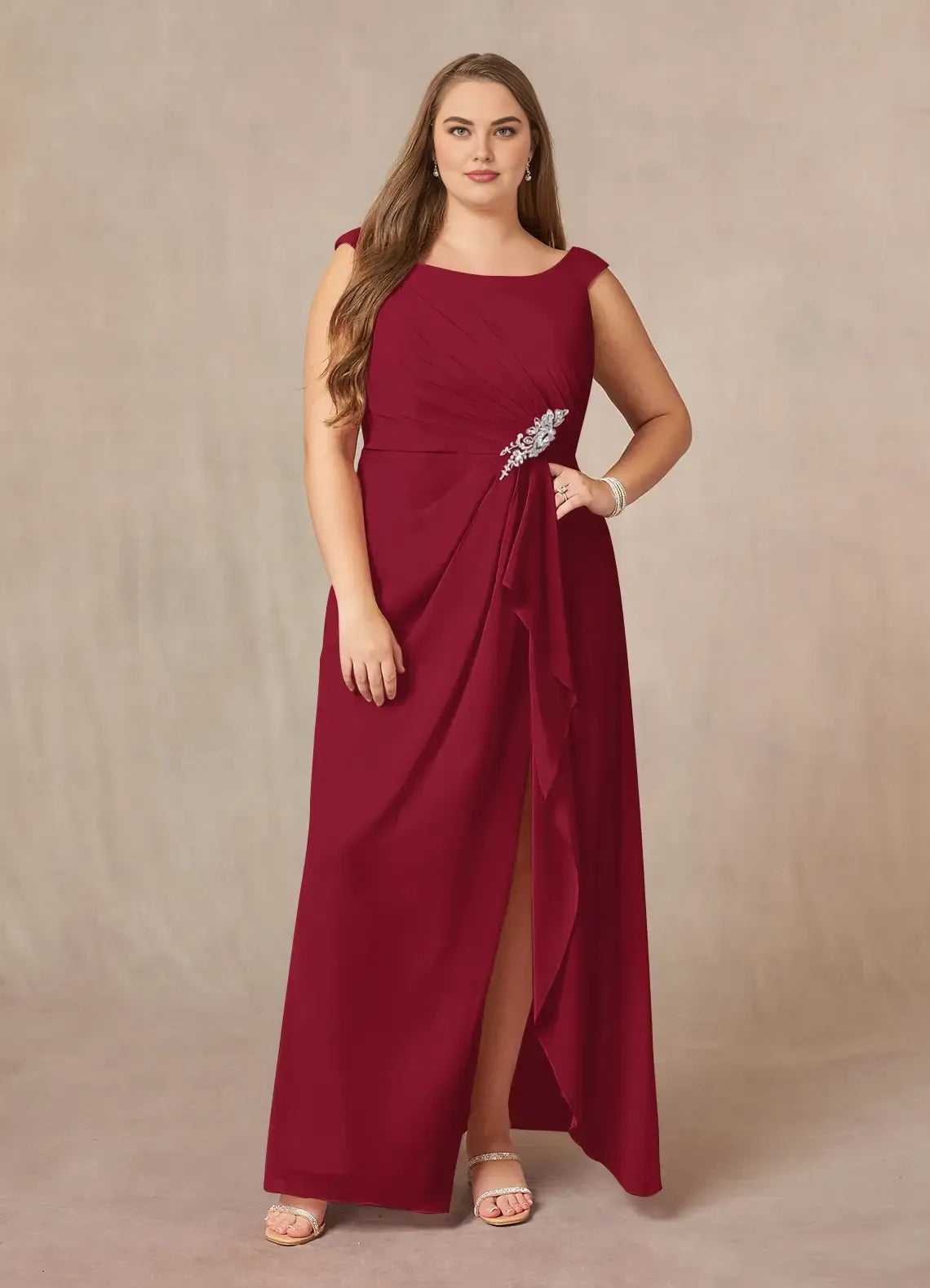 A-Line Scoop Neck Sleeveless Back Zip Floor-Length Plus Size Mother of the Bride Dress