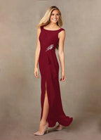 A-Line Scoop Neck Sleeveless Back Zip Floor-Length Mother of the Bride Dress