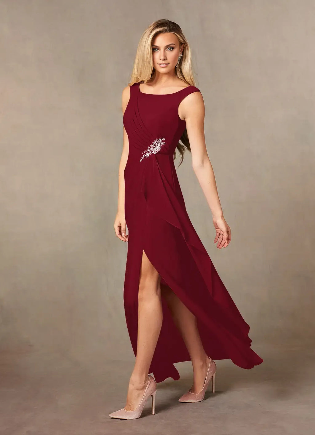 A-Line Scoop Neck Sleeveless Back Zip Floor-Length Mother of the Bride Dress
