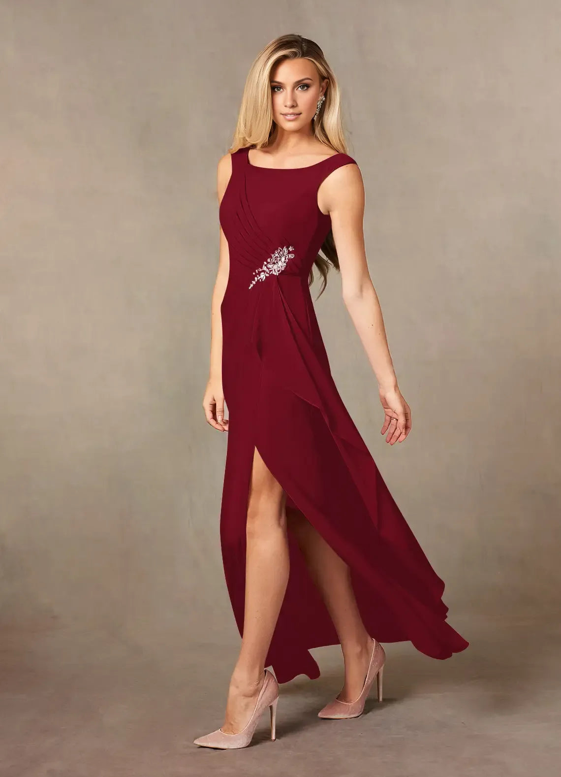 A-Line Scoop Neck Sleeveless Back Zip Floor-Length Mother of the Bride Dress