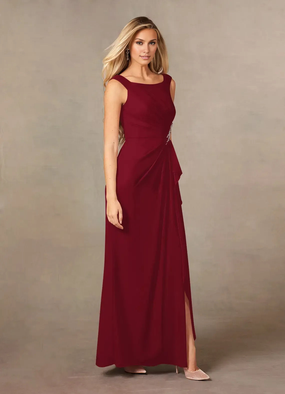 A-Line Scoop Neck Sleeveless Back Zip Floor-Length Mother of the Bride Dress
