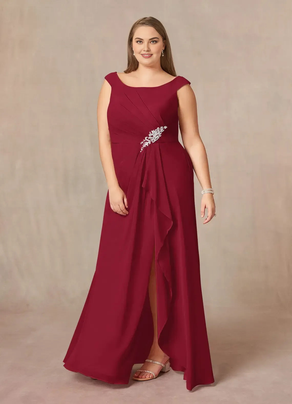 A-Line Scoop Neck Sleeveless Back Zip Floor-Length Plus Size Mother of the Bride Dress