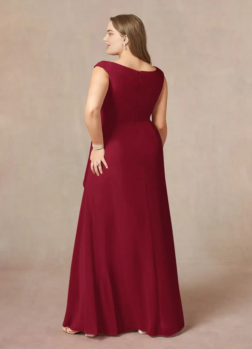 A-Line Scoop Neck Sleeveless Back Zip Floor-Length Plus Size Mother of the Bride Dress