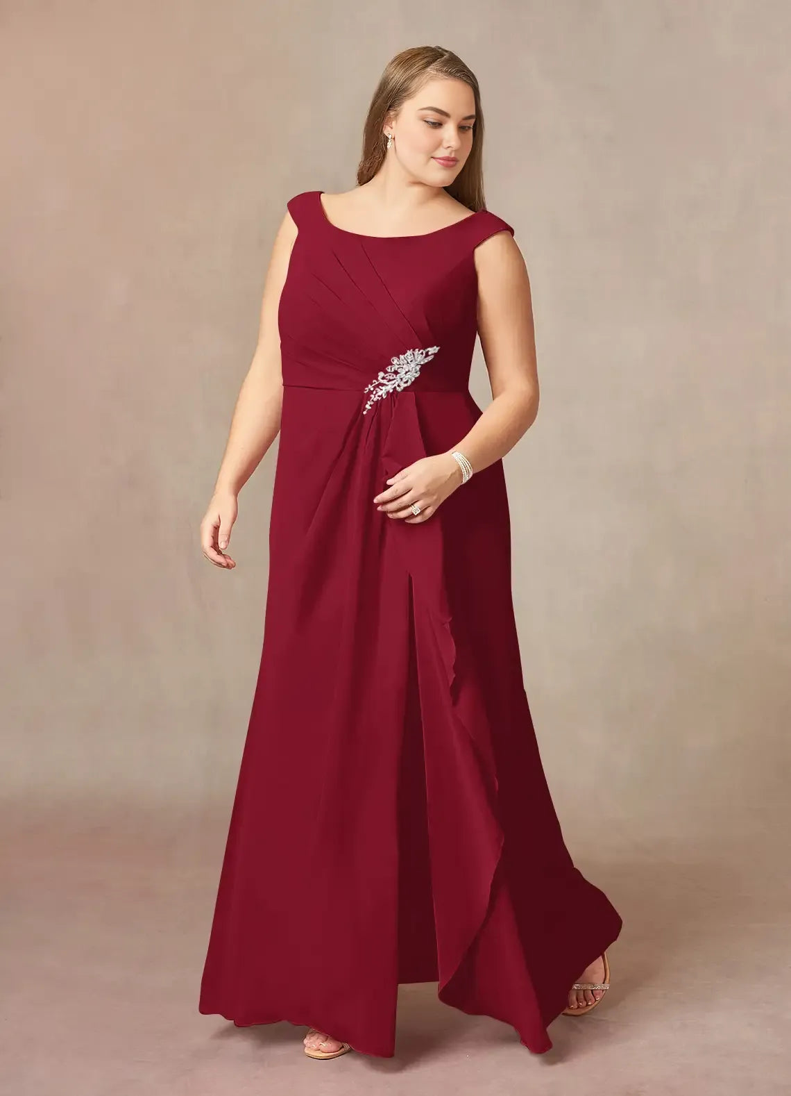 A-Line Scoop Neck Sleeveless Back Zip Floor-Length Plus Size Mother of the Bride Dress