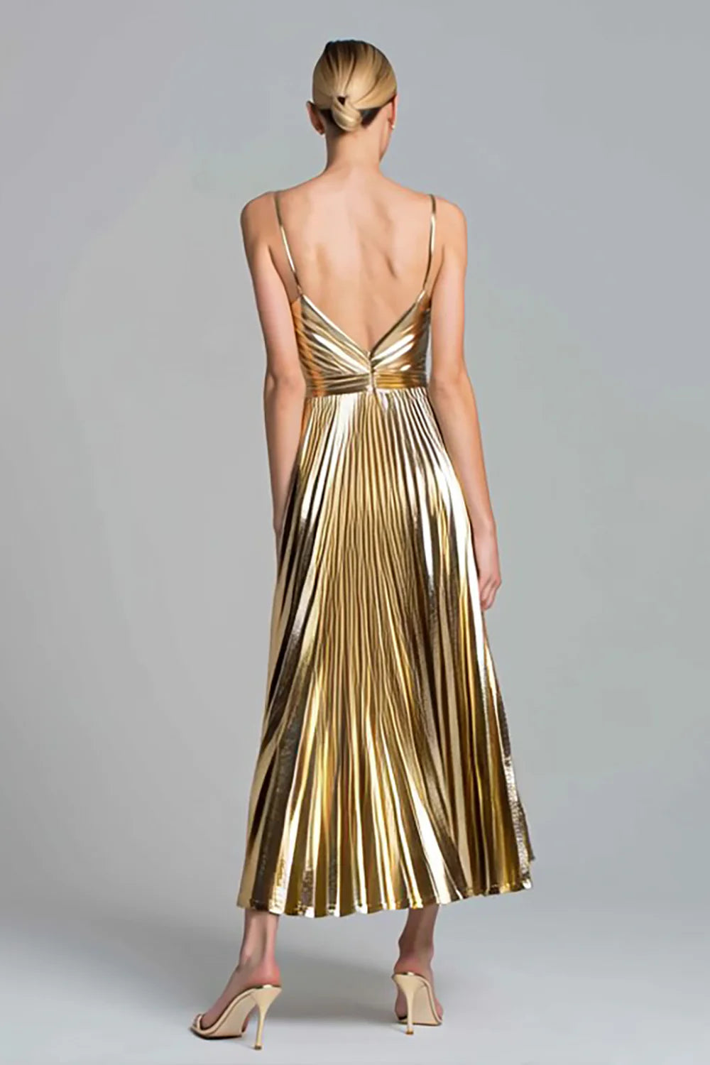 A-Line Sweetheart Sleeveless Metallic Ankle Length Prom Dress