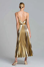 A-Line Sweetheart Sleeveless Metallic Ankle Length Prom Dress