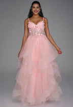 A-line V Neck Sleeveless Backless Floor Length Prom Dress