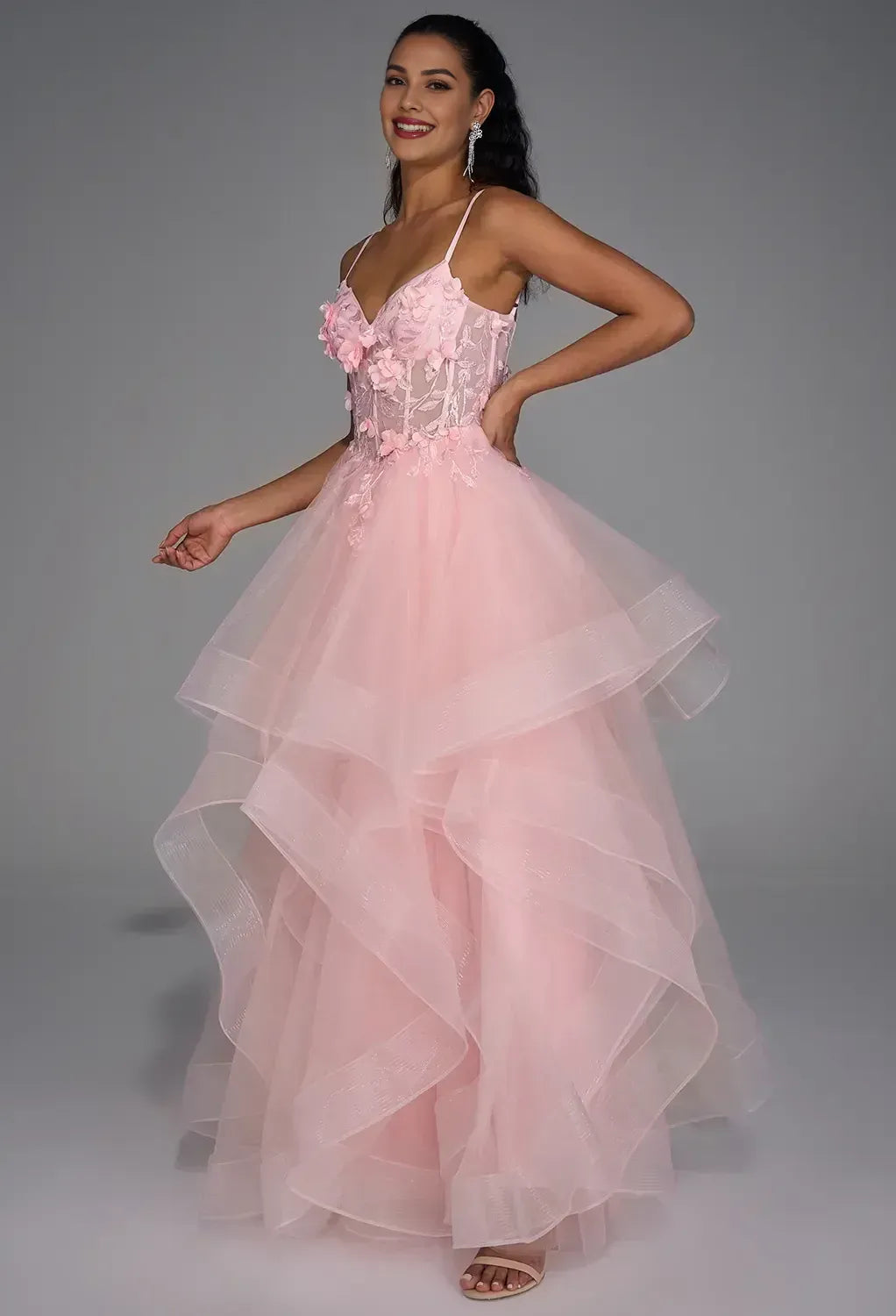 A-line V Neck Sleeveless Backless Floor Length Prom Dress