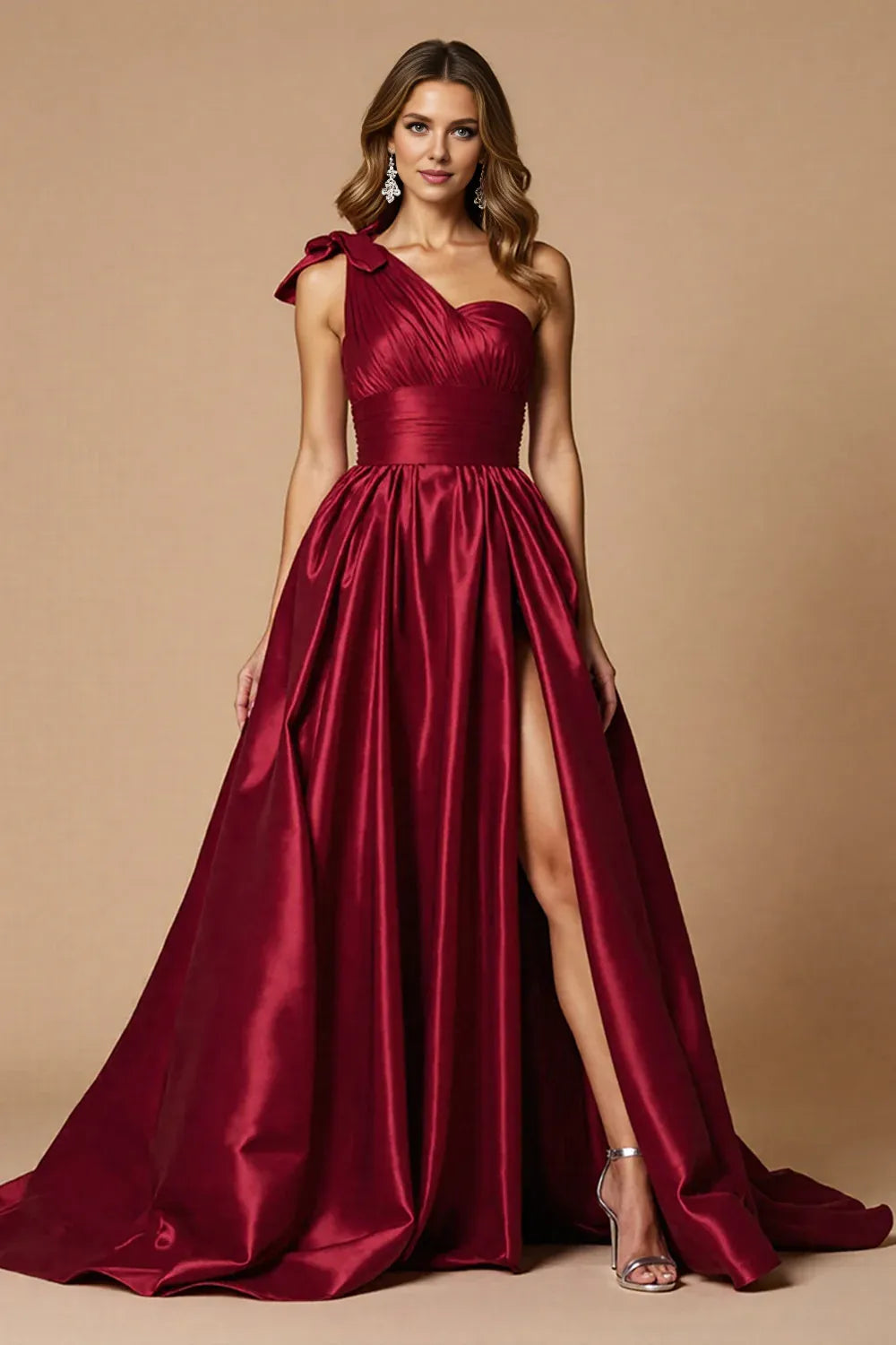 A Line One Shoulder Sleeveless Sweep/Brush Train Prom Dress