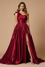 A Line One Shoulder Sleeveless Sweep/Brush Train Prom Dress