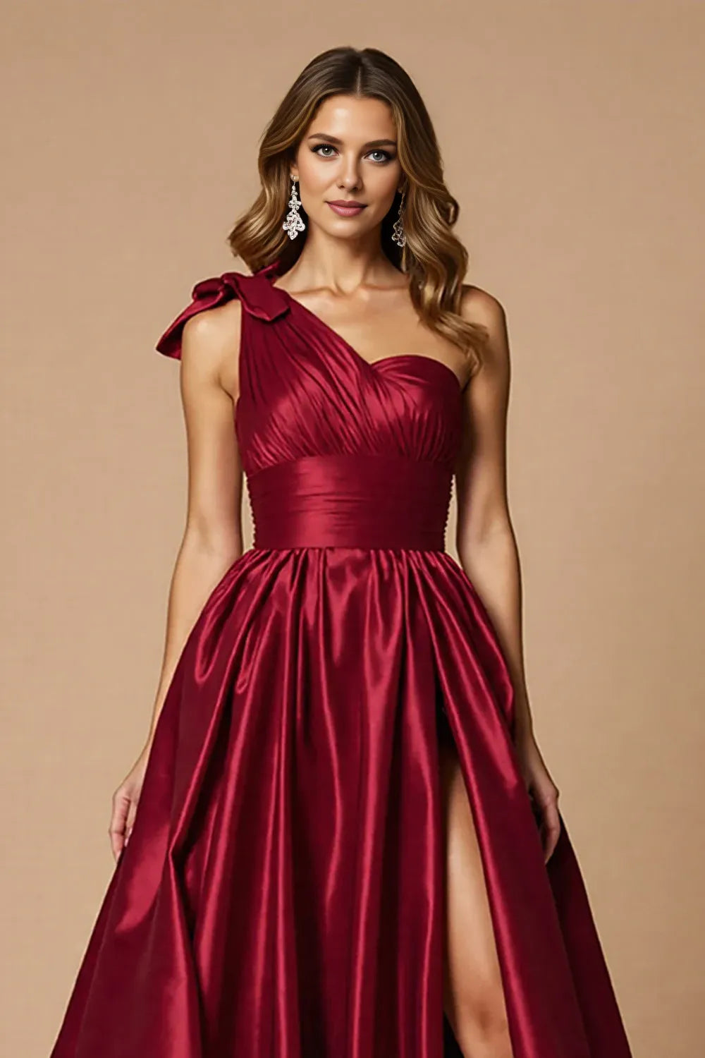 A Line One Shoulder Sleeveless Sweep/Brush Train Prom Dress