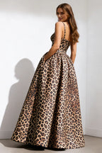 A Line Spaghetti Straps Sleeveless Leopard Print Floor-Length Prom Dress