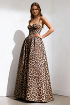 A Line Spaghetti Straps Sleeveless Leopard Print Floor-Length Prom Dress