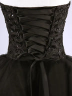 Glamorous Ball-Gown Sweetheart Lace Beaded Black Mini Homecoming Dress