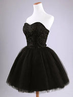 Glamorous Ball-Gown Sweetheart Lace Beaded Black Mini Homecoming Dress