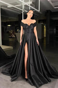 Glamorous Ball Gown Off Shoulder Beaded Black Floor-Length Prom Dress For Women