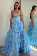 Beaded Sweetheart Sleeveless Empire A-Line Tiered Long Prom Dress