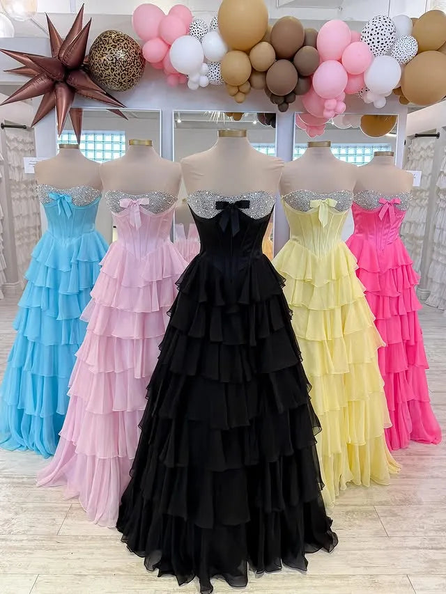 Beaded Sweetheart Sleeveless Empire A-Line Tiered Long Prom Dress