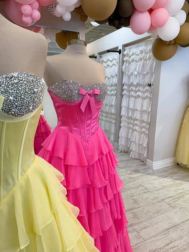 Beaded Sweetheart Sleeveless Empire A-Line Tiered Long Prom Dress