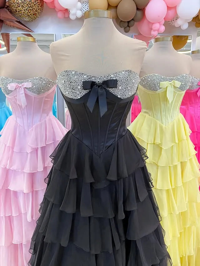 Beaded Sweetheart Sleeveless Empire A-Line Tiered Long Prom Dress