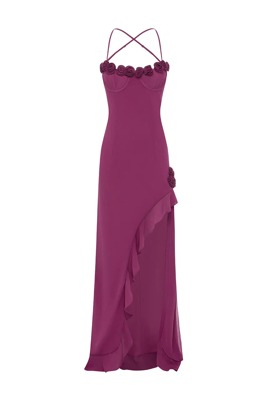 Bodycon Spaghetti Straps Sleeveless Slit Flower Floor-Length Prom Dress