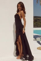 Bodycon Spaghetti Straps Sleeveless Slit Flower Floor-Length Prom Dress