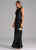 Glamorous Bridesmaid Dress with High Neckline, Crisscross Back and Ruched Side