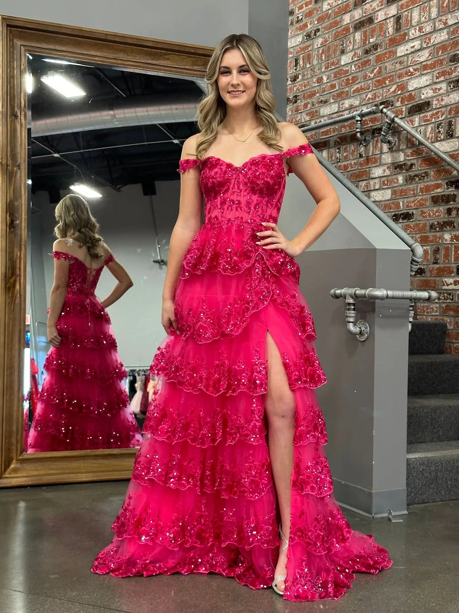 Corset Sleeveless A-Line Tiered Long Prom Dress