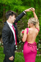 Fuchsia Open-Back Bow-Back Mermaid Floor-Length Prom Dress
