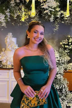 Green Emerald Strapless Tiered Ruffled Gown