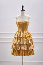 Metallic Strapless Tiered Ruffled Mini Homecoming Dress With Corset Bodice