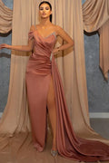 Glamorous Mermaid Asymmetrical Sleeveless Beaded Dusty Rose Floor-length Prom Dress for Women Ready to Ship