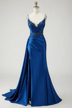 Mermaid Corset Sleeveless Appliqued Floor-Length Prom Dress