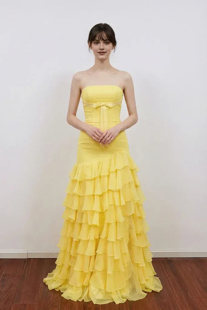Mermaid Empire Strapless Tiered Ruffle Prom Gown