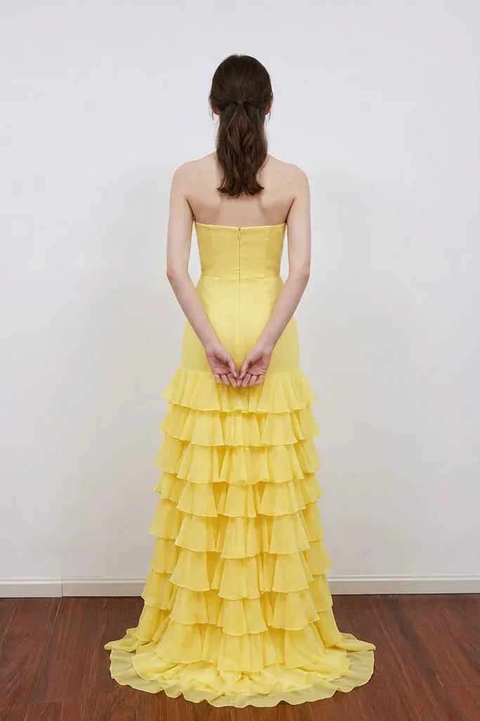 Mermaid Empire Strapless Tiered Ruffle Prom Gown