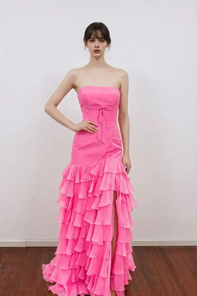 Mermaid Empire Strapless Tiered Ruffle Prom Gown