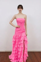 Mermaid Empire Strapless Tiered Ruffle Prom Gown