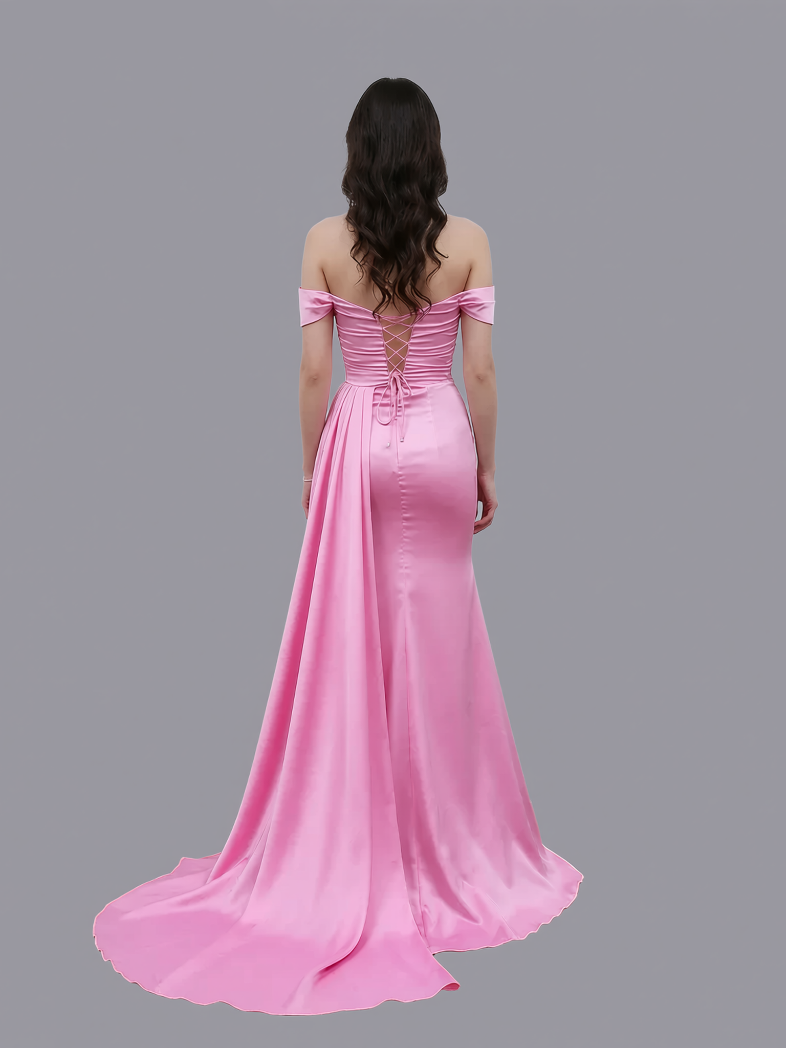 Mermaid Off Shoulder Beaded Lace-up Slit Prom Gown
