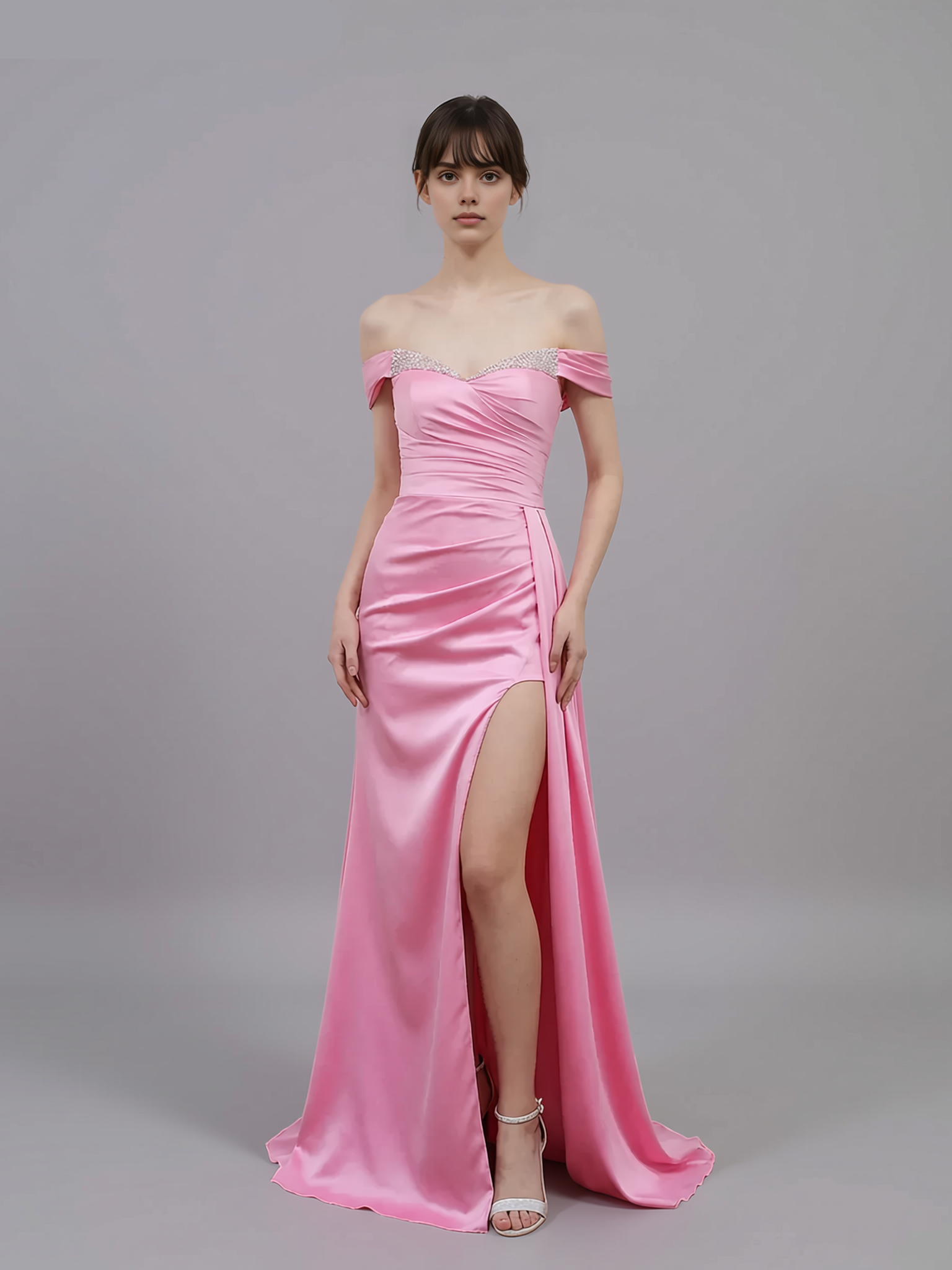 Mermaid Off Shoulder Beaded Lace-up Slit Prom Gown