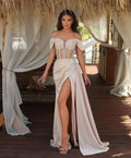 Glamorous Mermaid Off Shoulder Corset Beaded Champagne Train Prom Dress For Women For Sale