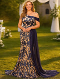 Glamorous Mermaid One Shoulder Sleeveless Sequin Navy Blue Nude Long Prom Dress For Women Ready To Ship