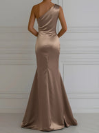 Glamorous Mermaid One Shoulder Ruched Taupe Floor-Length Evening Dresses