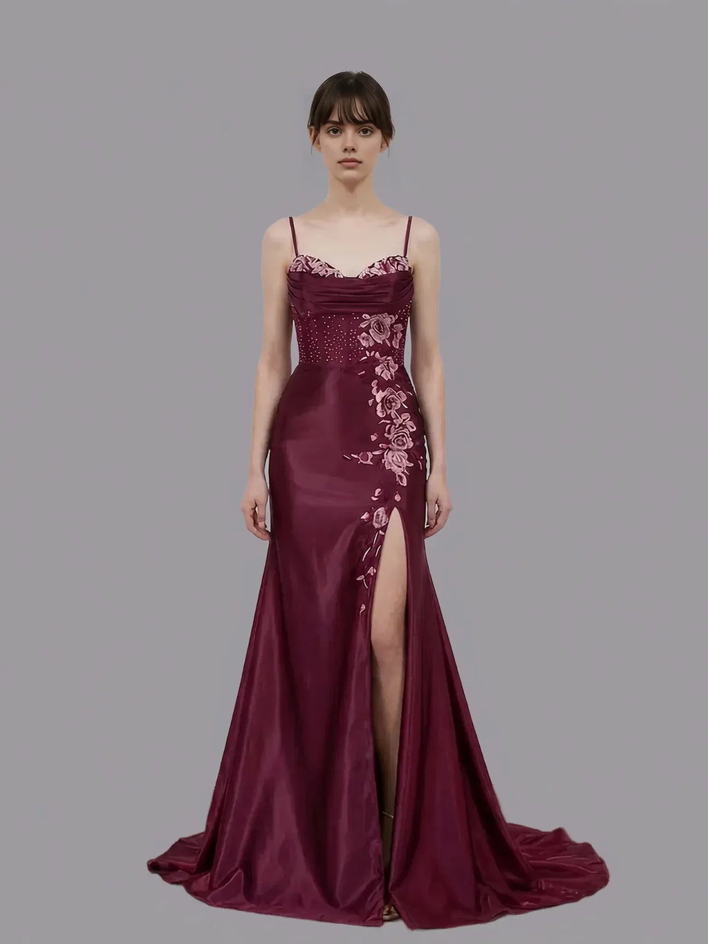 Mermaid Spaghetti Strap Lace-up Embroidered Prom Gown