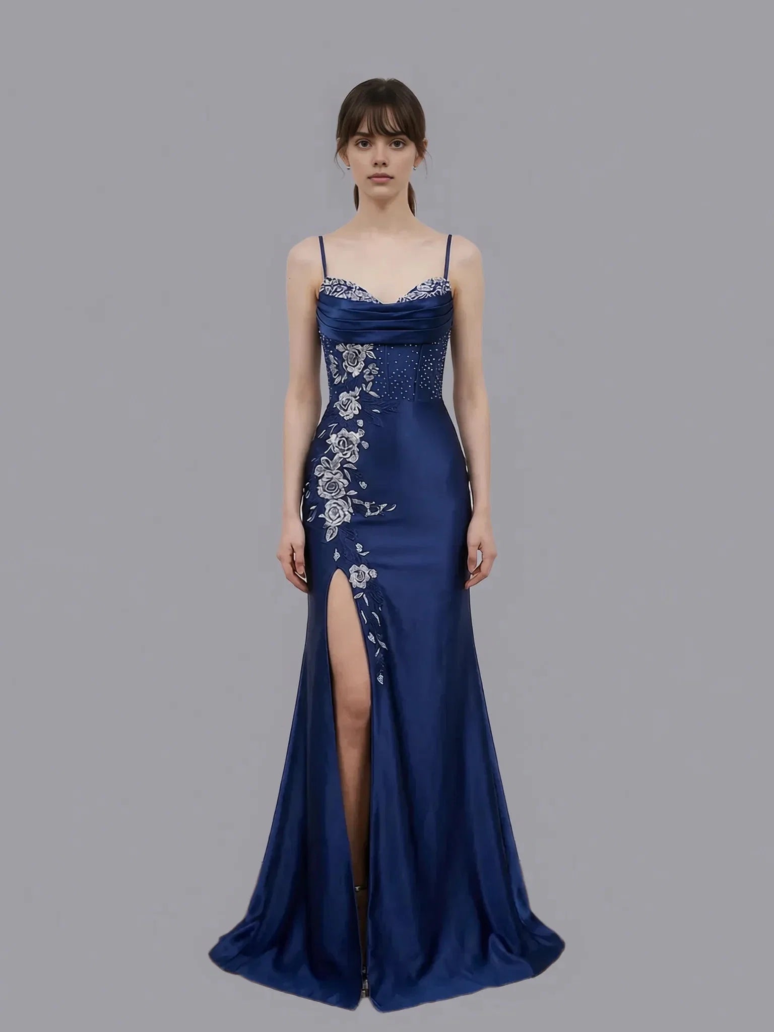 Mermaid Spaghetti Strap Lace-up Embroidered Prom Gown