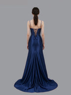 Mermaid Spaghetti Strap Lace-up Embroidered Prom Gown
