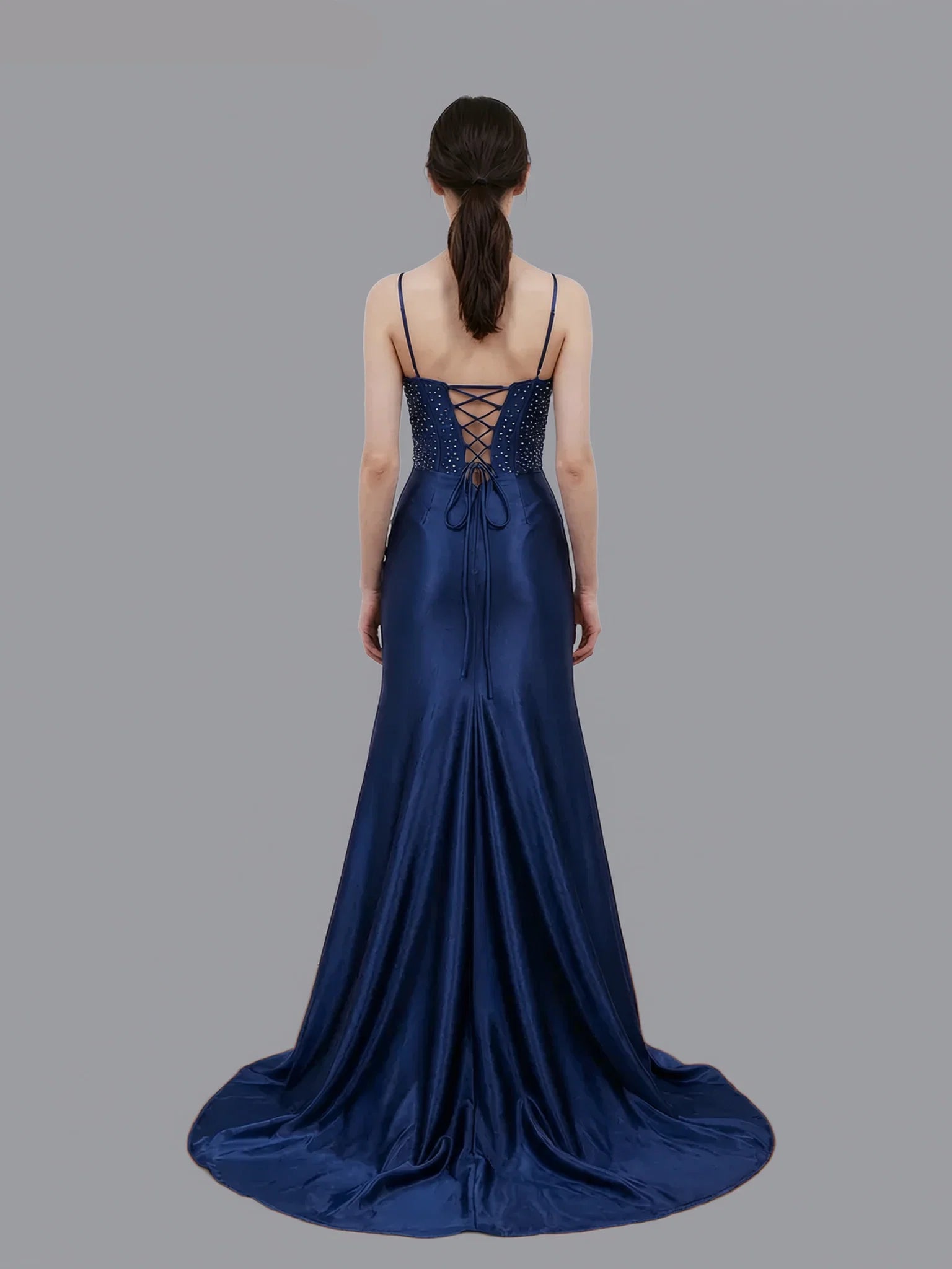 Mermaid Spaghetti Strap Lace-up Embroidered Prom Gown