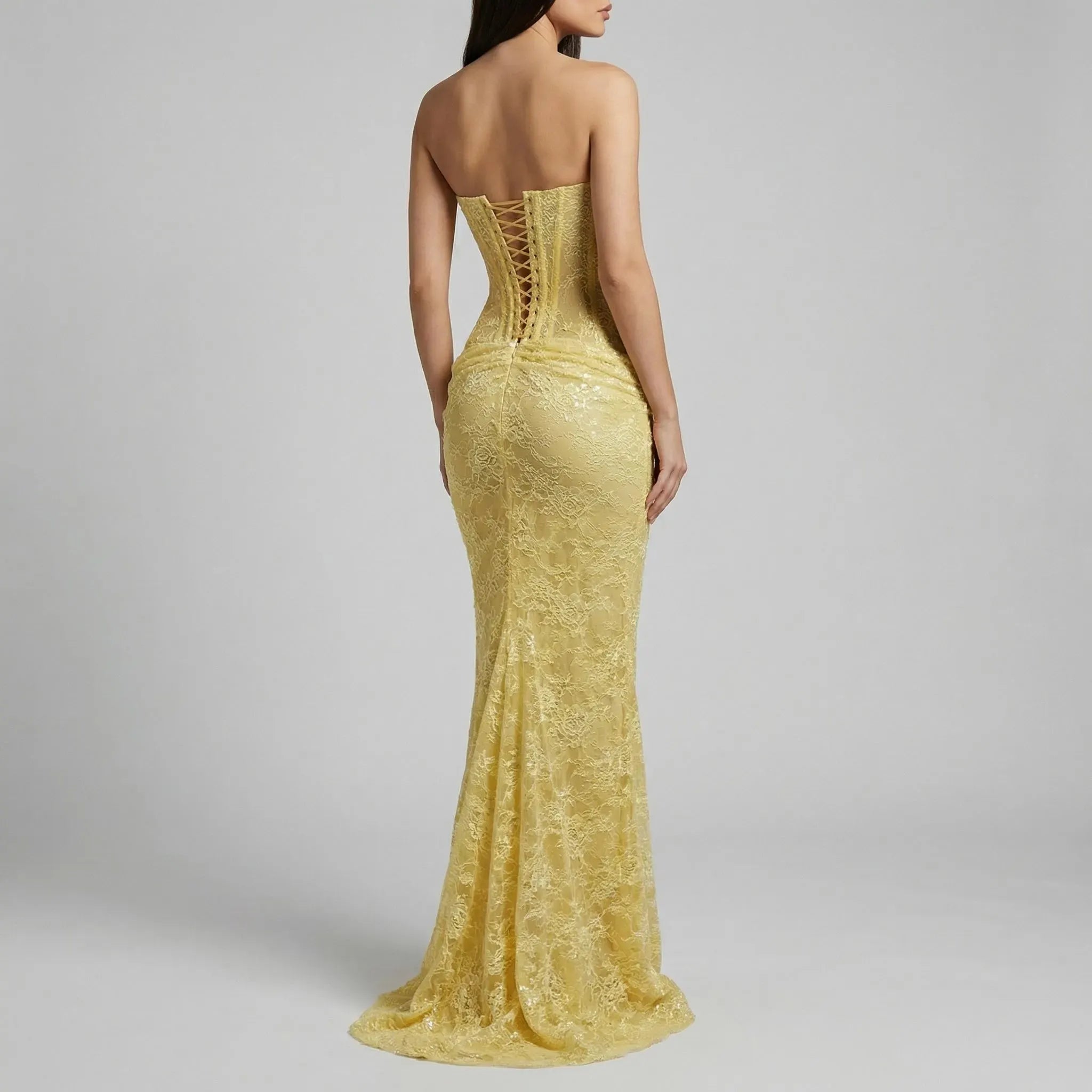 Glamorous Mermaid Prom Dress With Strapless Corset Lace Overlay Sequin Shine High Slit For Prom Queens