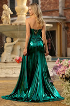 Shimmering Mermaid Strapless Sleeveless Metallic Side Cape Floor-Length Prom Dress